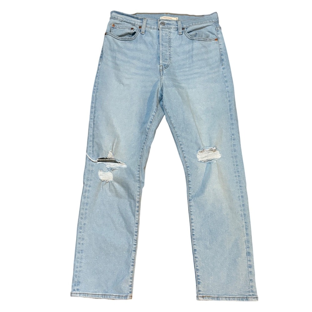 Levi's Jeans Womens 31 Light Blue Wedgie Straight Distressed High Rise Denim